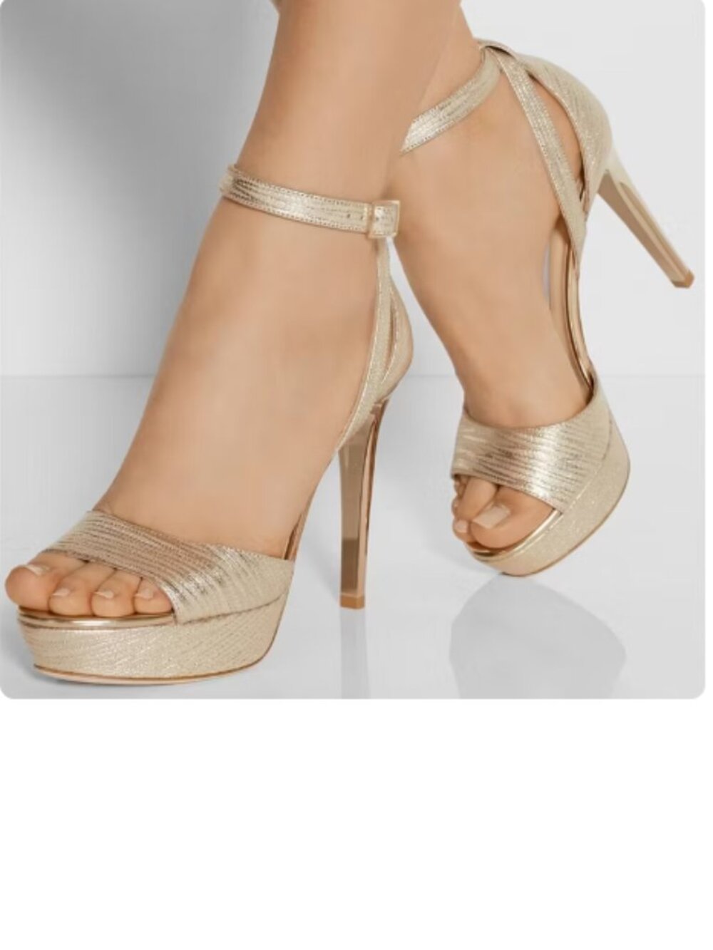 FSJ Champagne Sparkly Wedding Heels Open Toe Ankle Strap Platform Sandals